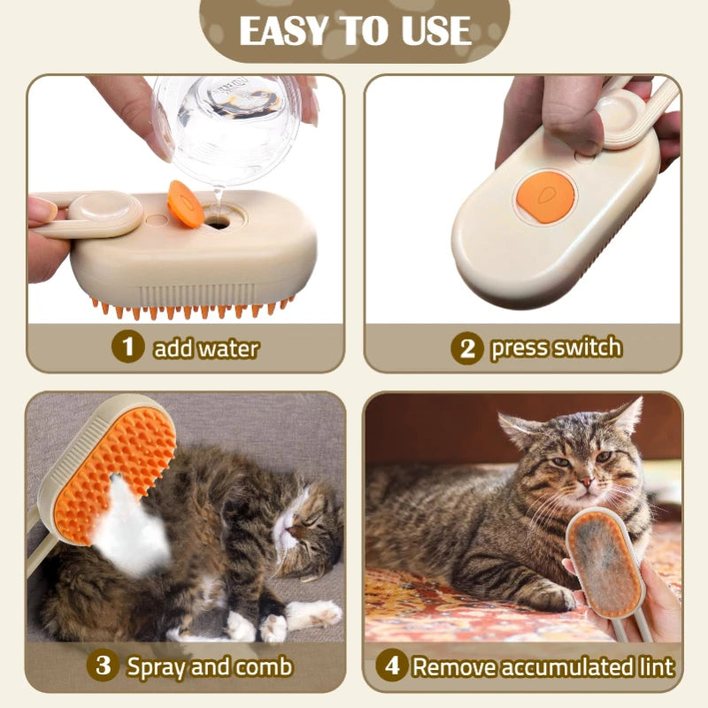Votre chat perd ses poils partout dans la maison découvrez la brosse vapeur magique qui enlève les poils morts, nettoie et masse votre animal en même temps
