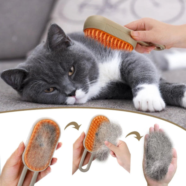 Votre chat perd ses poils partout dans la maison découvrez la brosse vapeur magique qui enlève les poils morts, nettoie et masse votre animal en même temps